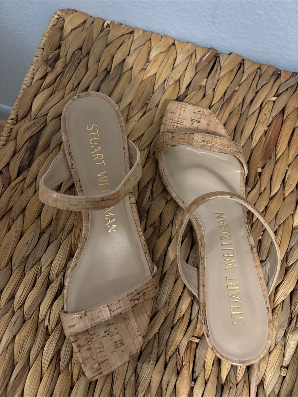 Stuart Weitzman Cork-Textured Strap Sandals - Natural wedges size 6 - Picture 4 of 6